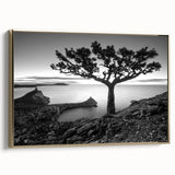 Framed canvas artwork showcasing a seascape design with gold accents, displayed at an angle to highlight its elegance and texture, ideal for modern home decor.