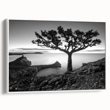Framed canvas wall art showcasing a serene seascape design with vibrant blues and whites, elegantly presented from a side view against a white background, ideal for coastal decor enthusiasts.
