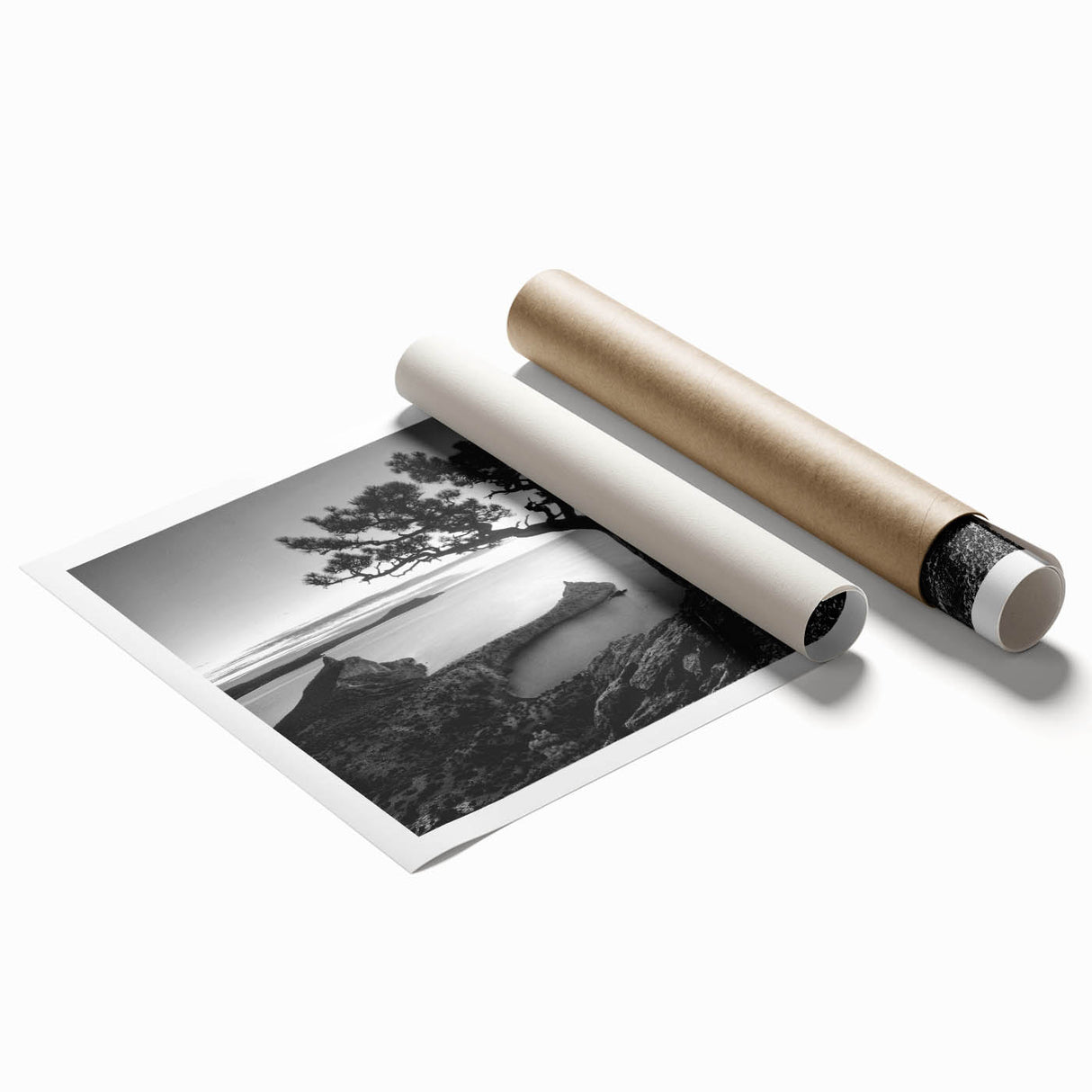 Vibrant rolled print of an ocean landscape showcasing vivid blues and greens, ideal for home decor or beach-themed interiors, packed securely in a tube.