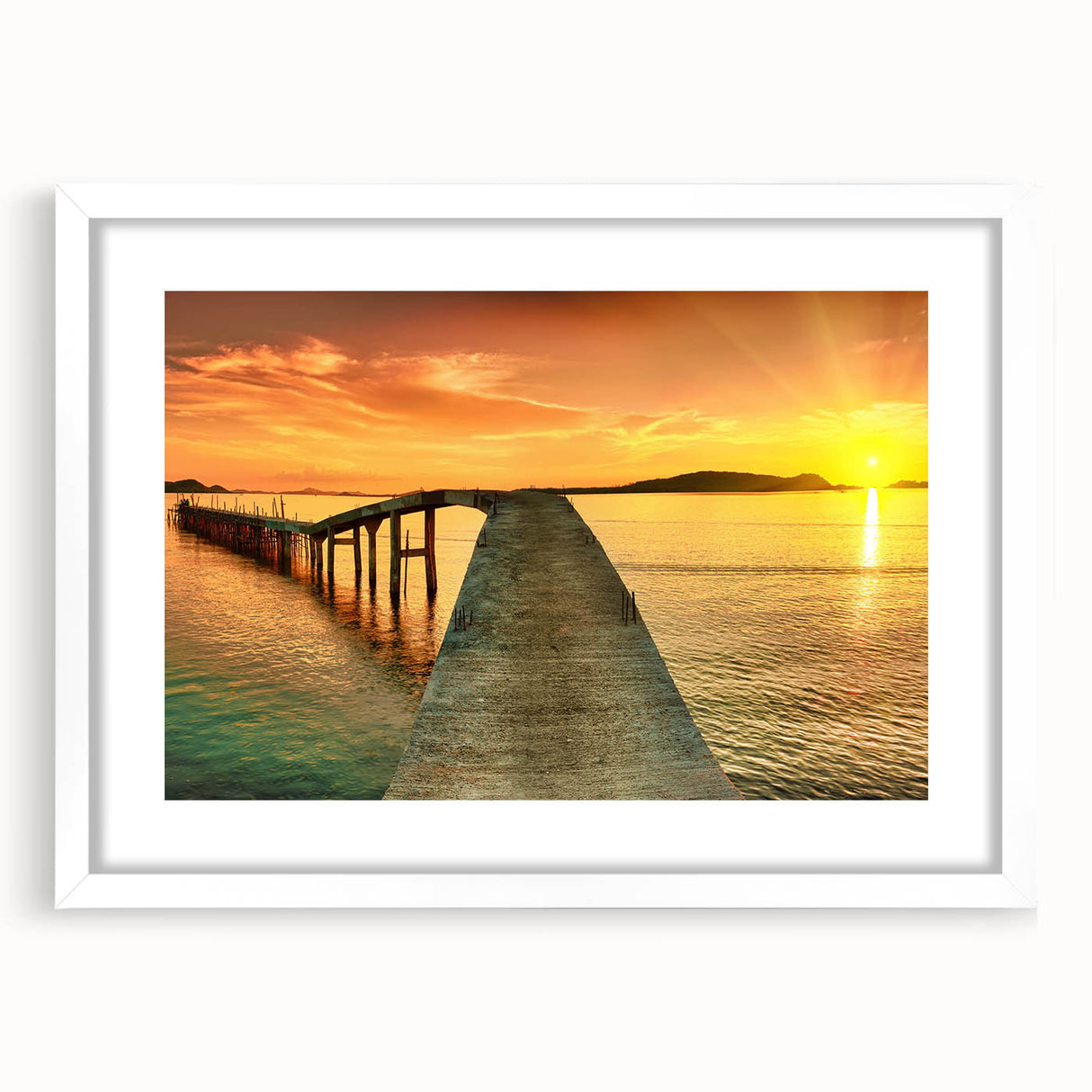 Framed wall art collection showcasing a serene seascape design with a white mat, perfect for coastal-themed decor. The image highlights the elegant front view of the frame, emphasizing its modern aesthetic and suitability for enhancing interior spaces.