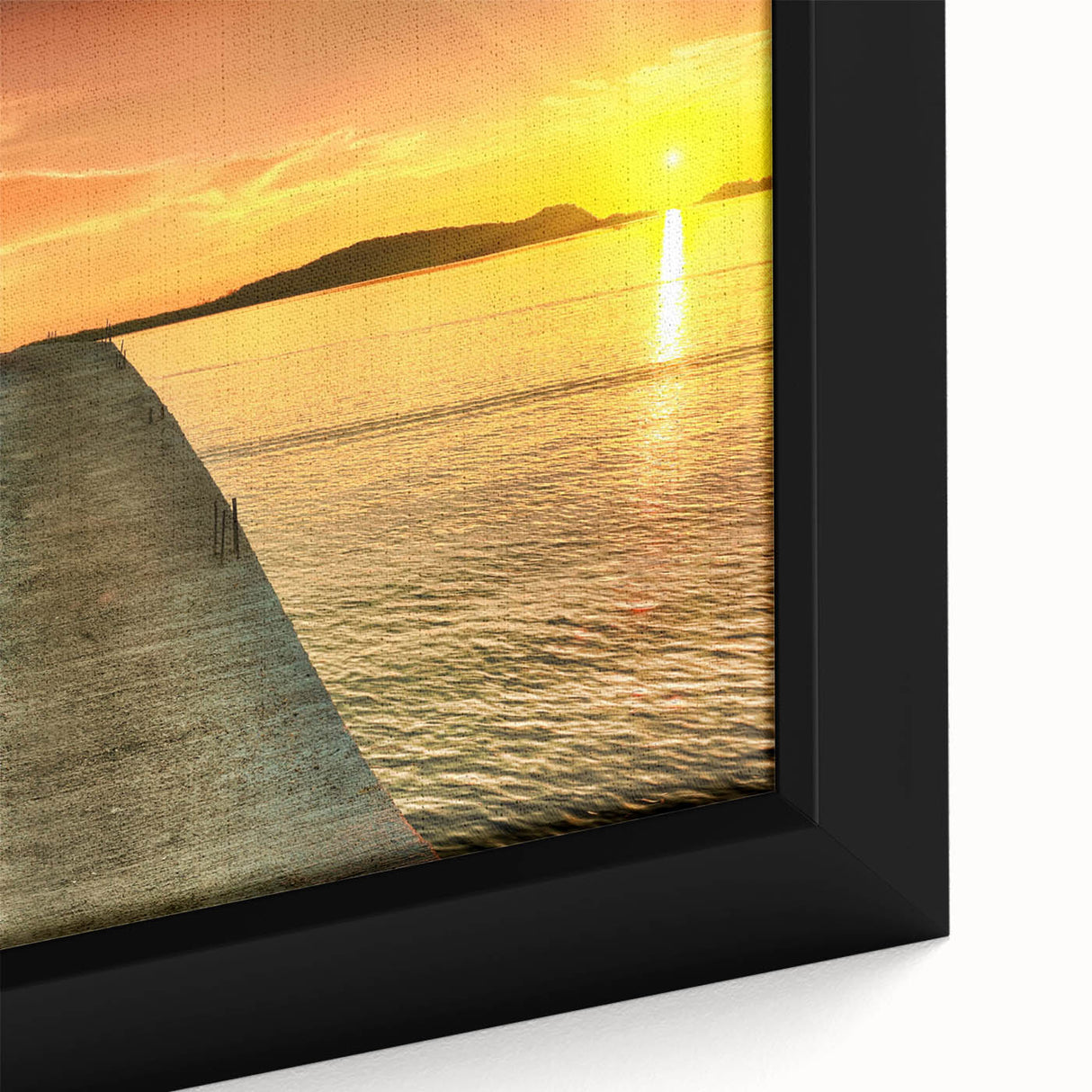 Framed canvas wall art showcasing a vibrant seascape design, featuring shades of blue and green with intricate detailing, perfect for coastal decor enthusiasts.