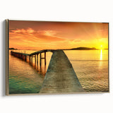 Framed canvas wall art showcasing a serene seascape design with gold accents, presented from the side view, ideal for enhancing modern home decor. Perfect for coastal-themed interiors.