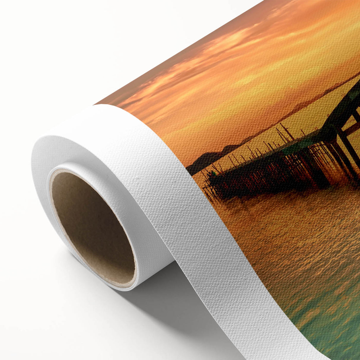 Rolled canvas showcasing a serene seascape design with vibrant blue and green hues, perfect for coastal-themed decor, elegantly packaged for protection during shipping.