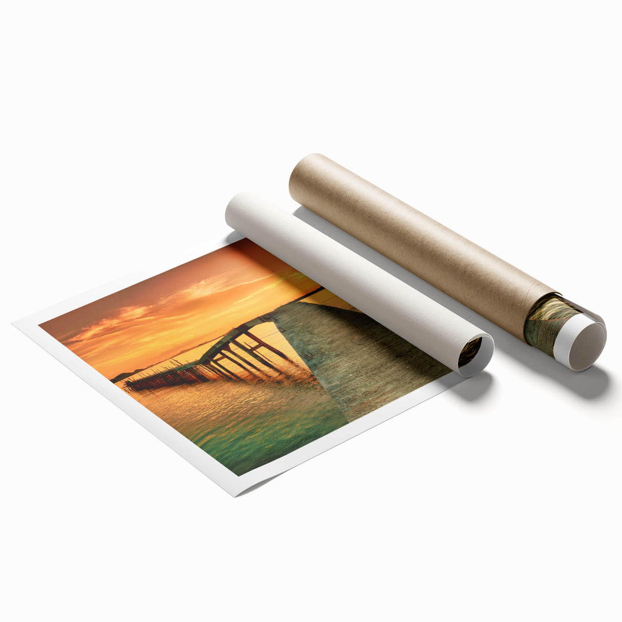 Rolled print of a serene seascape featuring soft blue and green hues, showcasing gentle waves and a tranquil sky, perfect for coastal home decor.