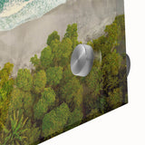 Close-up of a stunning acrylic glass wall art piece showcasing vibrant seascapes and landscapes, featuring rich colors and intricate details, perfect for modern decor.