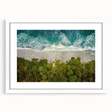 Framed wall art collection showcasing serene landscapes and seascapes, featuring a white mat and sleek frame, perfect for enhancing home decor aesthetics.