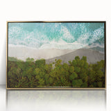 Framed wall art collection showcasing a serene seascape design with gold accents, perfect for enhancing coastal-themed interiors. The acrylic front adds elegance and depth.