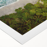 Abstract blue and green seascape wall art on rolled canvas, showcasing vibrant colors and fluid brush strokes, ideal for coastal-themed decor.