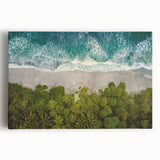 Stretched canvas wall art collection showcasing a vibrant seascape design, featuring calming blues and greens, perfect for beach-themed decor. Ideal for enhancing living spaces with a touch of coastal tranquility.