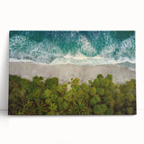 Stretched canvas wall art showcasing a serene seascape design with vibrant blue waves and soft pastel skies, ideal for coastal home decor or tranquil spaces.