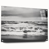 Acrylic glass wall art collection showcasing a colorful seascape design, displayed in a side view with decorative pins, perfect for enhancing interior aesthetics.