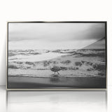 Framed acrylic wall art collection featuring a serene seascape design with silver accents, ideal for enhancing modern home decor. The artwork showcases calming ocean waves and a tranquil horizon, perfect for adding a touch of elegance to any living space.