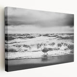 Stretched canvas wall art showcasing a serene seascape design with vibrant blues and subtle greens, perfect for home decor accents and coastal themes.