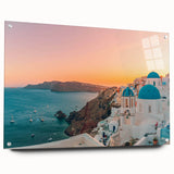 Acrylic glass wall art collection showcasing a vibrant seascape design with a side view display, secured with pins, perfect for coastal home decor.