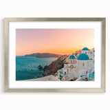 Elegant silver-framed wall art design showcasing a serene landscape seascape, complete with a white mat, perfect for enhancing home décor with coastal tranquility.
