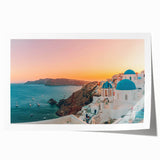 Abstract landscape wall art print featuring vibrant colors and dynamic brush strokes, showcasing a serene seascape design, rolled for easy framing and display.