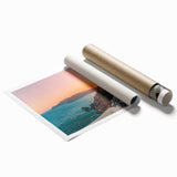 Vibrant rolled print showcasing a serene seascape design with soothing blues and greens, ideal for home decor, elegantly packaged in a protective tube.