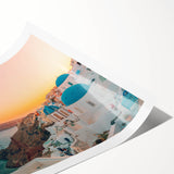 Rolled print of a serene seascape wall art piece showcasing vivid blues and greens, featuring gentle waves and a tranquil sunset, ideal for coastal decor.