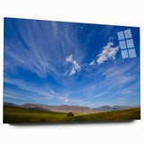 Acrylic glass wall art design featuring vibrant landscapes and skyscapes, showcased in a stylish side view without pins, perfect for contemporary decor.