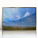 Framed acrylic wall art showcasing a stunning landscape with vibrant colors and gold accents, ideal for modern home decor and artistic interiors.