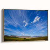 Framed wall art showcasing a contemporary landscape design with a gold frame, set against a neutral background, perfect for modern home decor.