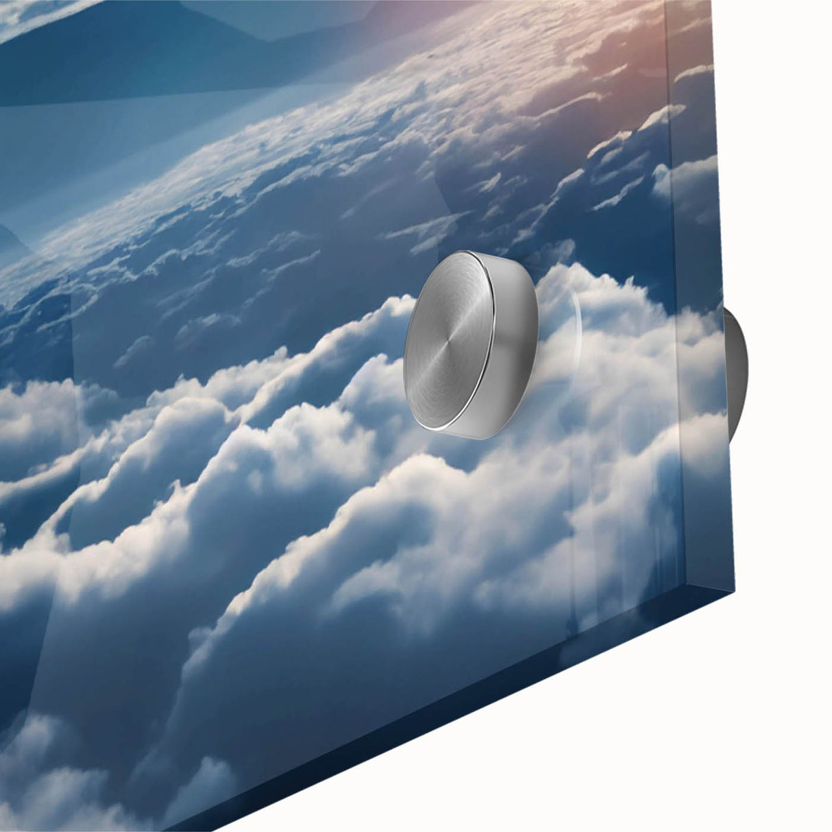 Close-up of a vibrant landscape and skyscape wall art design, showcasing rich colors and intricate details on acrylic glass, ideal for modern home decor.
