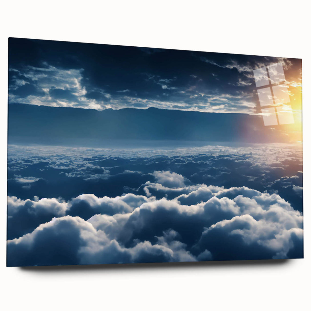 Side view of a modern wall art collection featuring a vibrant acrylic glass landscape design, showcasing colorful skyscapes and abstract elements, perfect for contemporary decor. Ideal for adding a pop of color and artistic flair to living spaces.