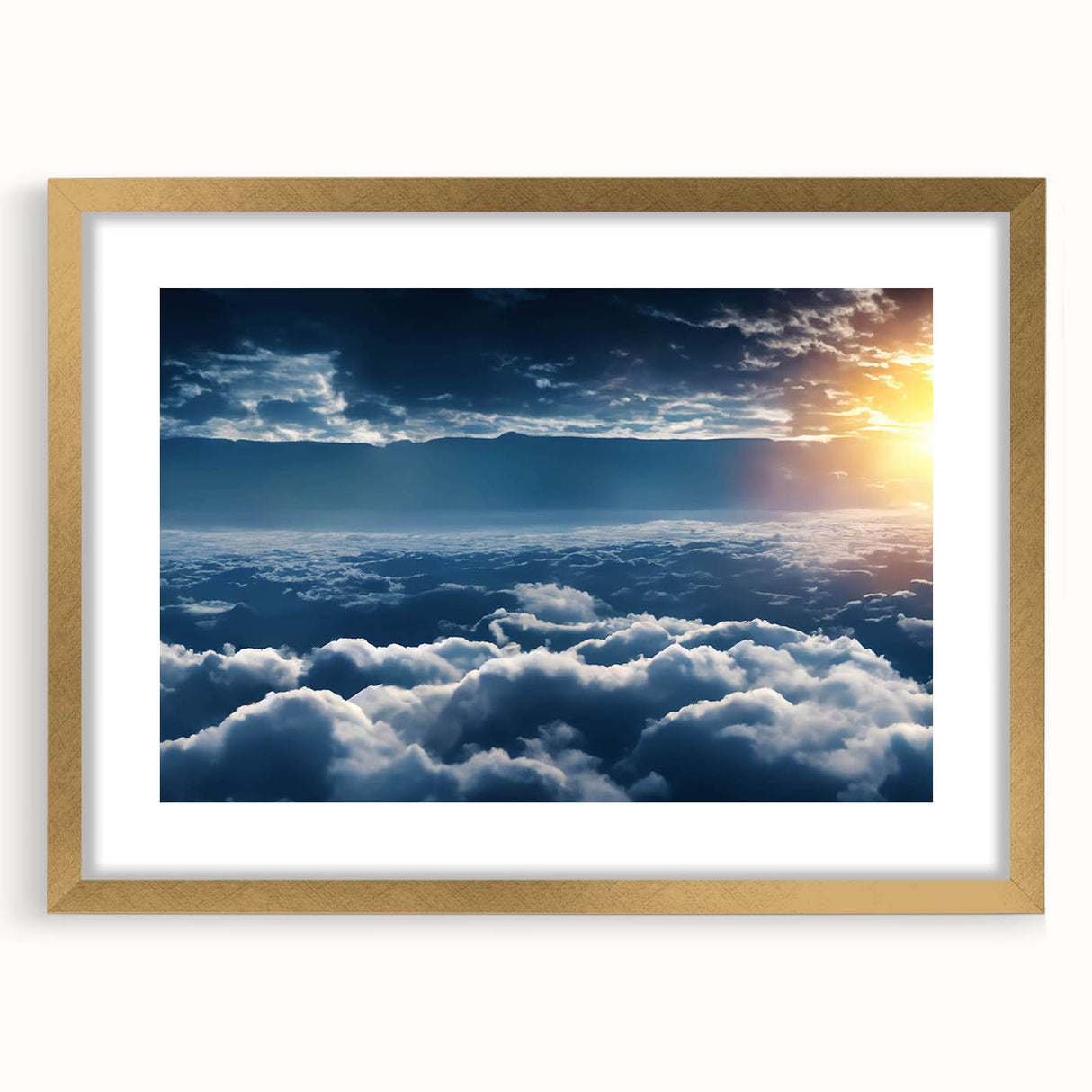 Elegant gold-framed wall art featuring a serene landscape and skyscape design, showcasing soft colors and intricate details, perfect for home decor enhancement.