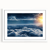Framed landscape wall art collection featuring serene skyscapes in soft pastel colors, displayed in a white mat and sleek frame, perfect for modern home decor.