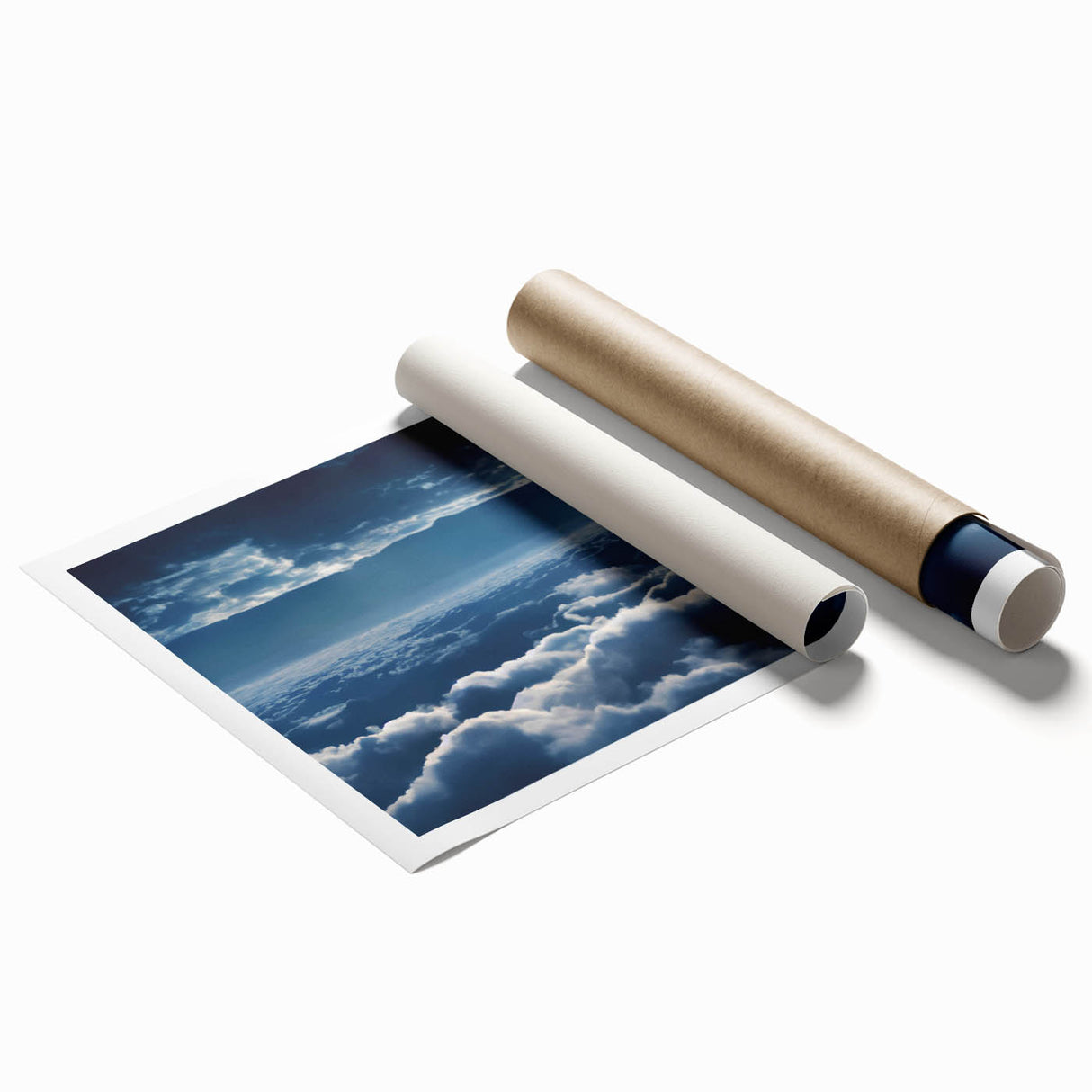 Rolled print showcasing a vibrant landscape with a serene sky, perfect for home decor. The artwork features rich colors and intricate details, ideal for enhancing any living space.