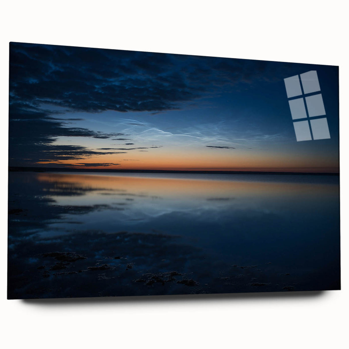 Acrylic glass wall art collection displaying a vibrant landscapes and skyscapes design, showcased from a side view without pins, ideal for modern home decor.