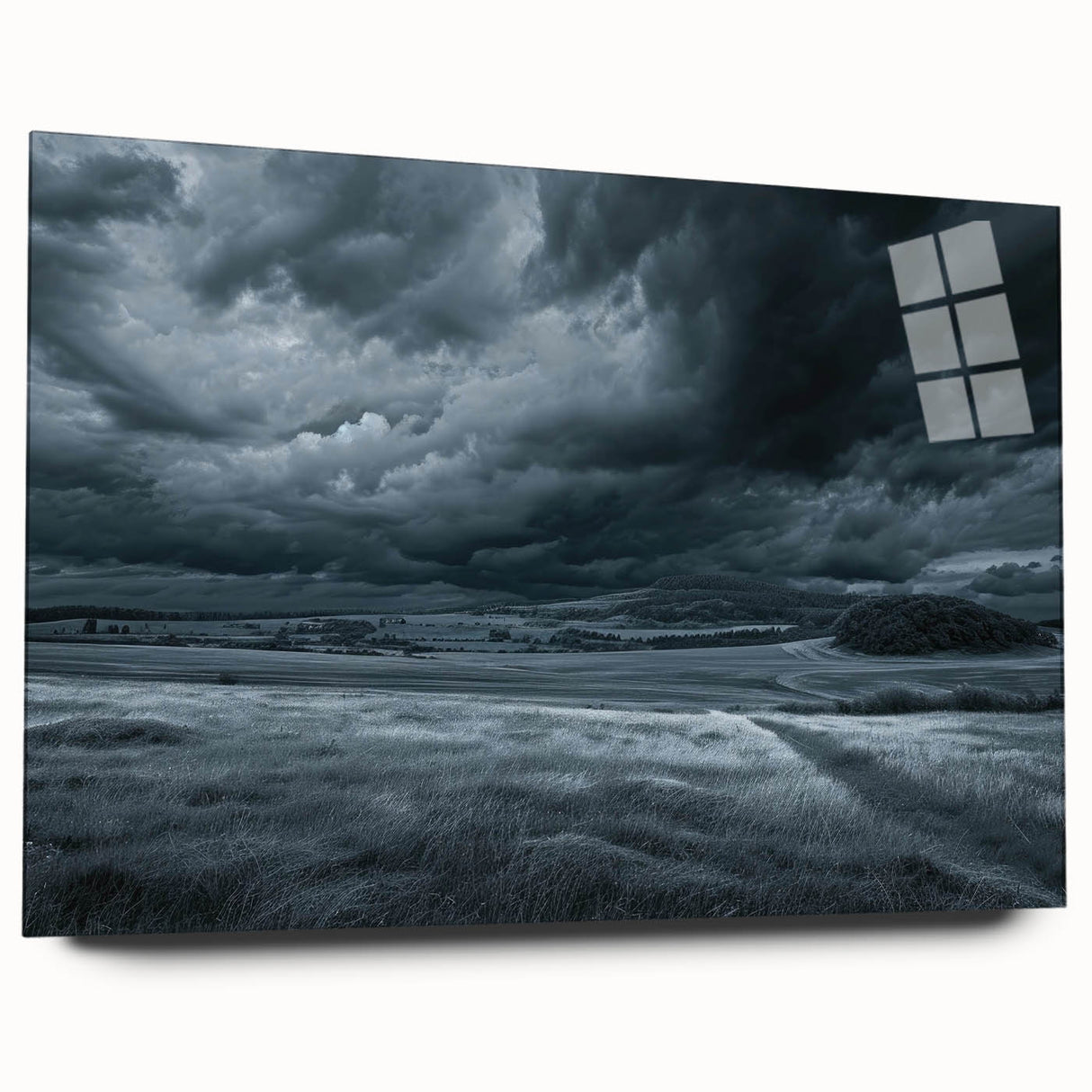 Acrylic glass wall art showcasing a vibrant landscape design from the "Landscapes & Skyscapes" collection, viewed from the side, highlighting its sleek edges and modern aesthetic, perfect for contemporary home decor.