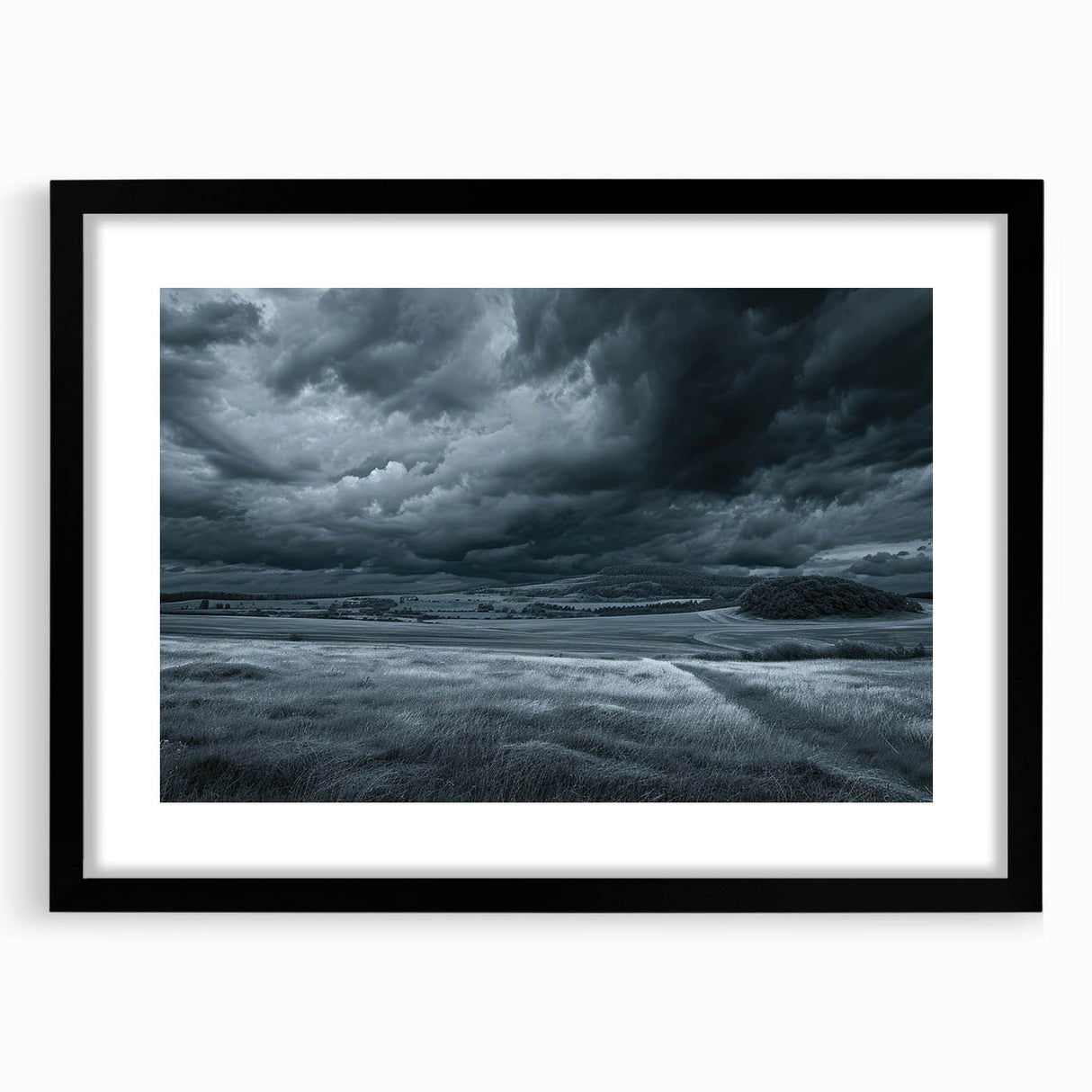 Framed wall art collection showcasing a serene landscape and skyscape design in black frame with mat, ideal for home decor enhancement and artistic ambiance.