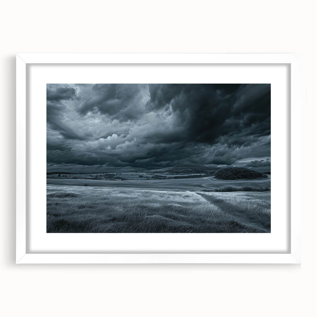 Framed wall art collection showcasing a serene landscape and skyscape design with a white mat, perfect for home decor or office ambiance, enhancing visual tranquility.