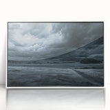 Framed acrylic wall art showcasing a serene landscape with soft pastel colors, designed to enhance modern home decor, viewed from the front against a white backdrop.