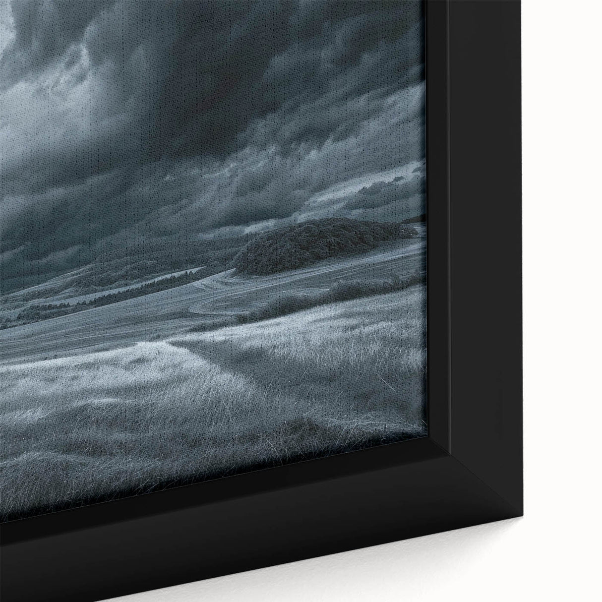 Framed canvas featuring a vibrant abstract landscape design with rich colors and textures, perfect for modern home decor and artistic wall displays.