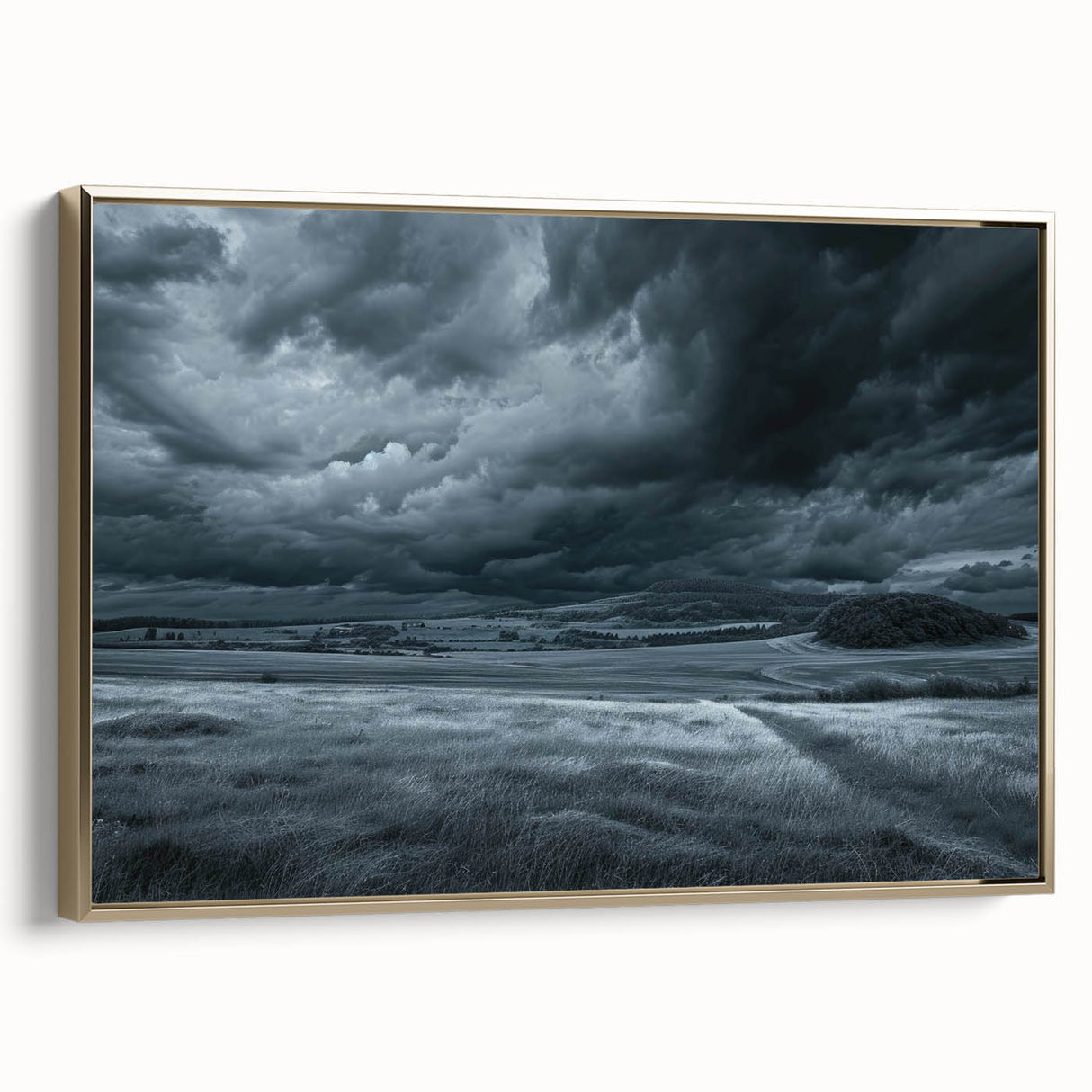 Framed canvas wall art from the Landscapes Skyscapes Design 16 collection, showcasing vibrant gold tones and an elegant side view, perfect for modern decor.
