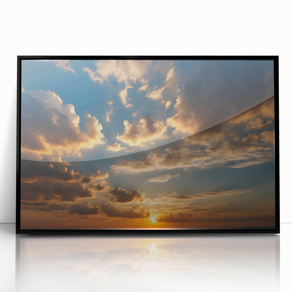 Framed acrylic artwork depicting a vibrant landscape scene with dramatic skyscapes, featuring rich colors and intricate details, perfect for modern home decor.
