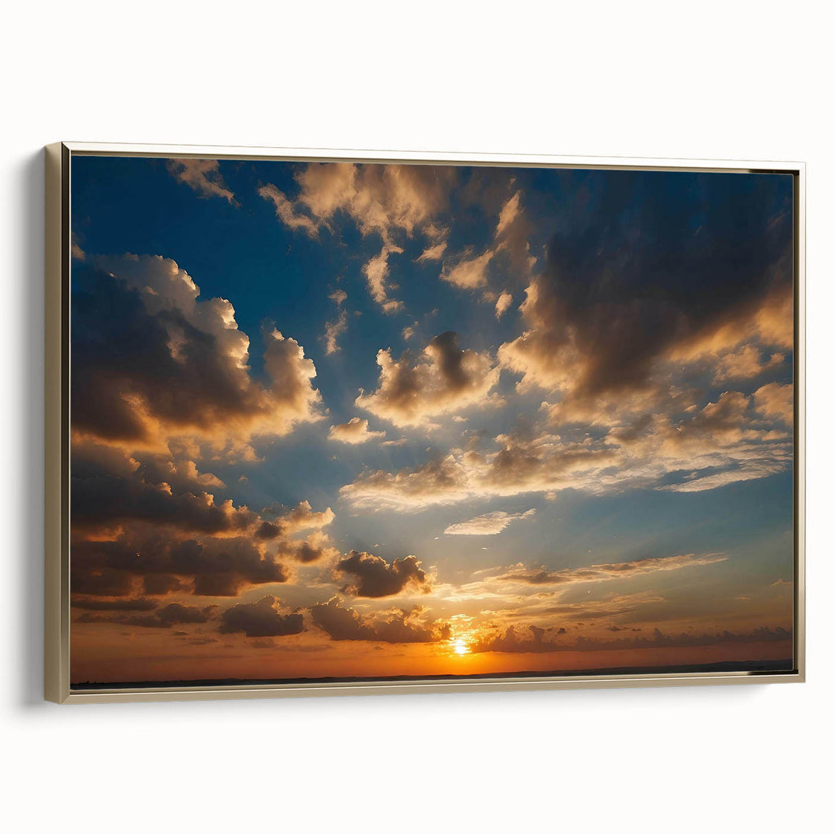 Framed wall art from the Landscapes Skyscapes Design 18 collection, showcasing a stunning gold-accented canvas with vibrant colors and intricate details, ideal for modern home decor.