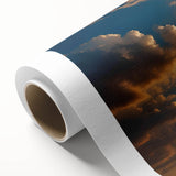 Vibrant rolled canvas wall art showcasing a breathtaking landscape with dramatic skies, featuring rich colors and intricate details, perfect for home decor.