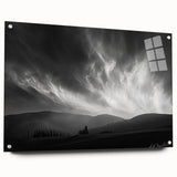 Acrylic glass wall art showcasing a vibrant landscapes and skyscapes design, displayed from the side with decorative pins, perfect for enhancing modern decor.