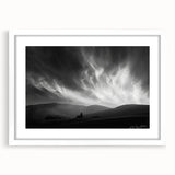 Framed wall art featuring a serene landscape design with soft pastel colors, showcased in a sleek white frame, perfect for modern home decor.