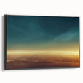 Framed canvas wall art showcasing a serene landscape and skyscape design, featuring vibrant colors and a sleek black frame, ideal for enhancing modern home decor.