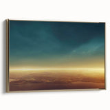 Framed canvas wall art featuring a stunning landscapes and skyscapes design with gold accents, showcasing a side view of the artwork in a modern setting, perfect for home decor.