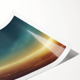 Vibrant rolled print of a serene landscape with colorful skies, showcasing mountains and clouds, perfect for home decor or wall art collection.