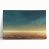 Stretched canvas artwork displaying a serene landscape and vibrant sky, ideal for home decor. Perfect for adding a calming touch to any living space.