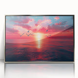 Framed wall art featuring a stunning landscape and skyscape design, highlighted with an elegant silver frame, ideal for modern home decor settings.