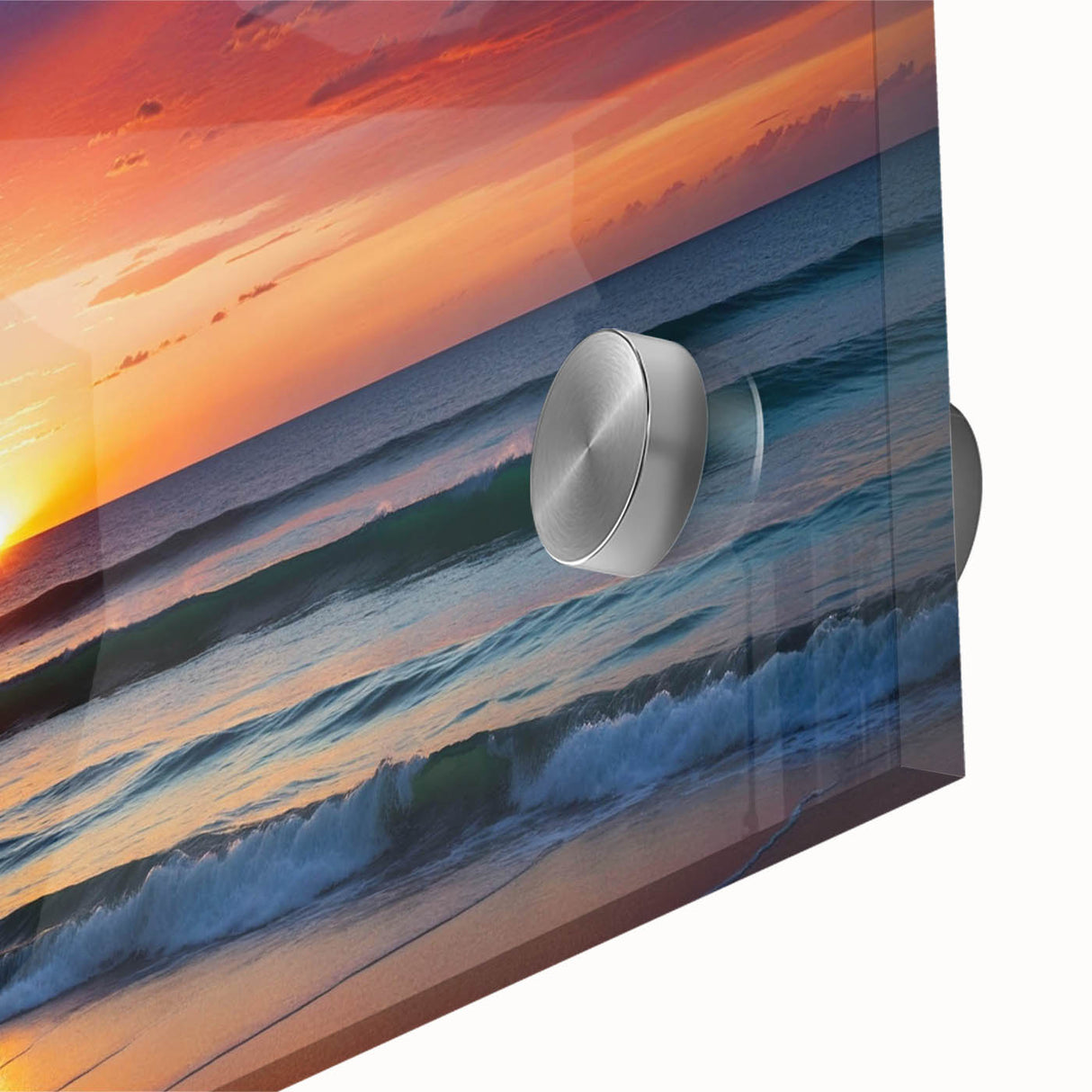Close-up of a vibrant acrylic wall art piece featuring abstract landscapes and skyscapes, showcasing vivid colors and intricate details, perfect for modern home decor.