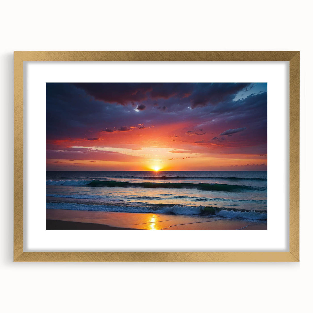 Elegant gold-framed wall art featuring a vibrant landscape design with soft blues and greens, perfect for adding a touch of sophistication to any room decor.