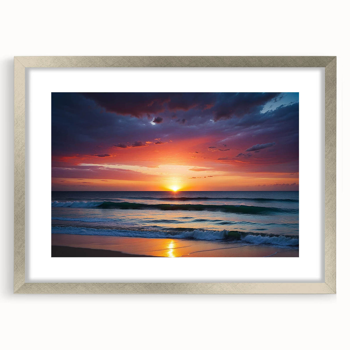 Framed wall art from the Landscapes and Skyscapes collection, showcasing a stunning landscape scene with vibrant colors, set in a sleek silver frame with a mat for a polished look. Ideal for home decor enthusiasts seeking to enhance their living space with nature-inspired designs.
